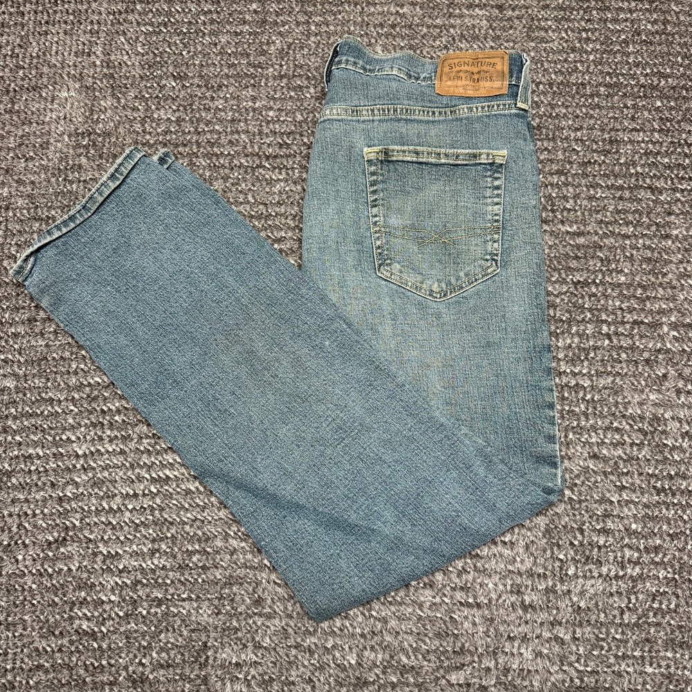 Signature‎ Levi Strauss Mens Jeans W34 L32 Light Wash Blue Straight Leg Denim